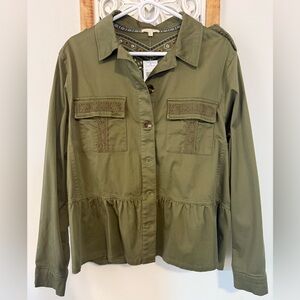 Boho Olive Green Button-Up Jacket